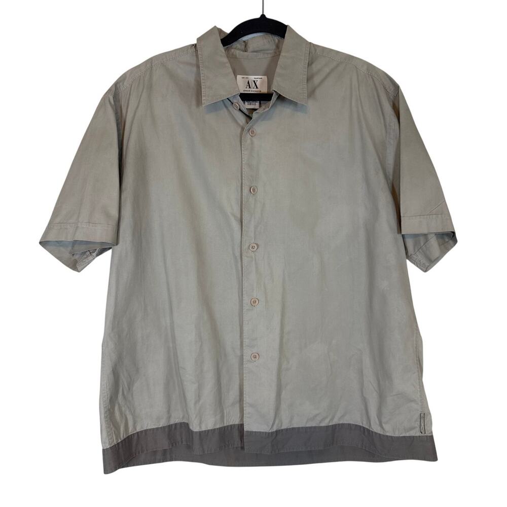 Y2K Armani Exchange Casual Gray Button Down Shirt Mens XL Cotton Short Sleeve